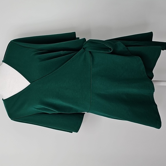 Eloquii Sz:16 Forest Green Flutter Sleeve Wrap Peplum Top Cottagecore Coquette - Picture 14 of 16